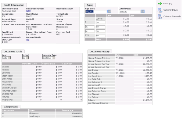 Sage CRM - Accounts Receivable Customer Statistic