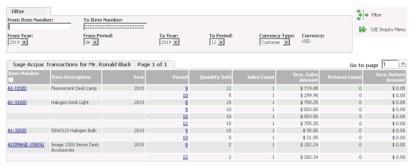 Sage CRM - Accpac Order Entry Sales History