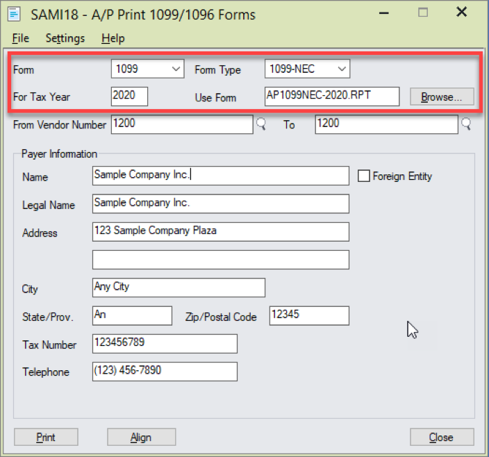 Sage 300 1099 forms