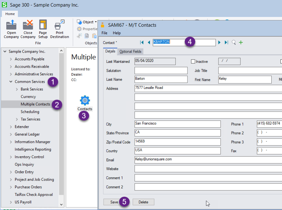 Sage 300 multiple contacts