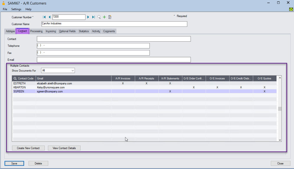 Sage 300cloud multiple contacts