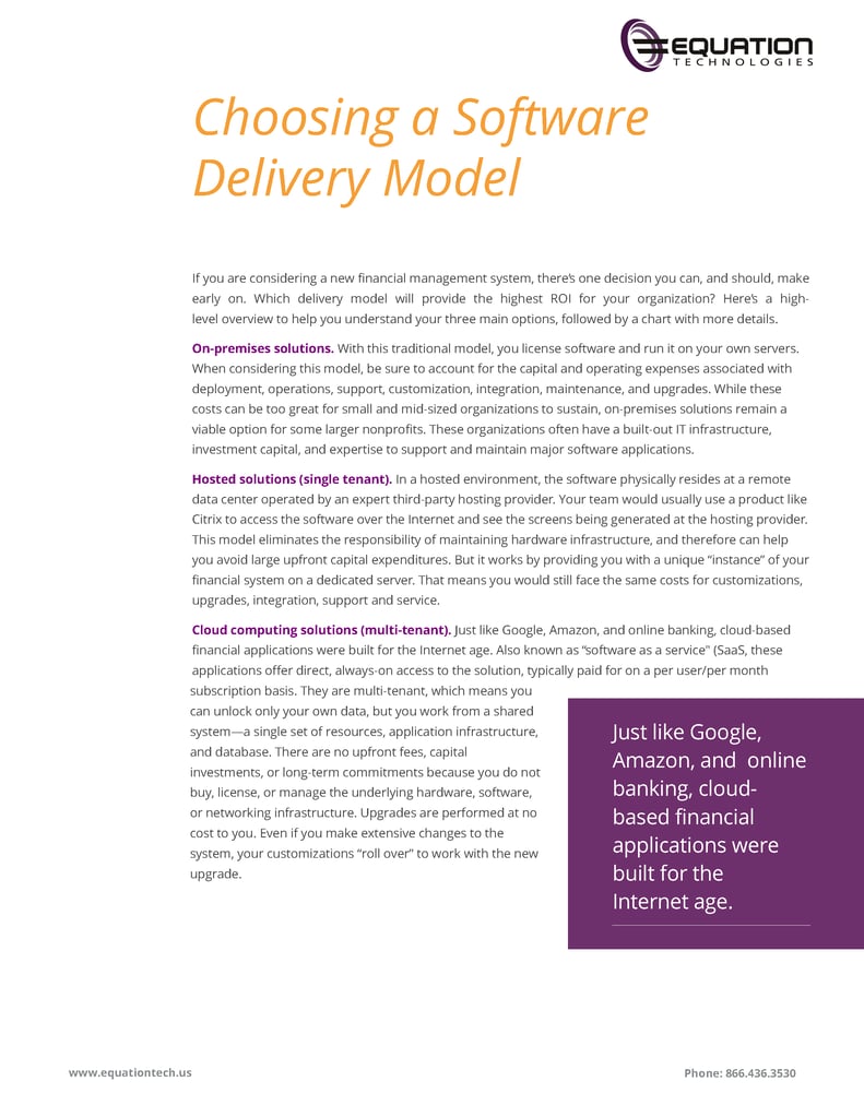 Front Page - Nonprofits - Nonprofit Accounting Software Buyers Guide - Pt 1 - Choosing a Software Delivery Model
