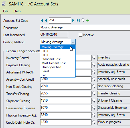 Sage 300 Costing Methods