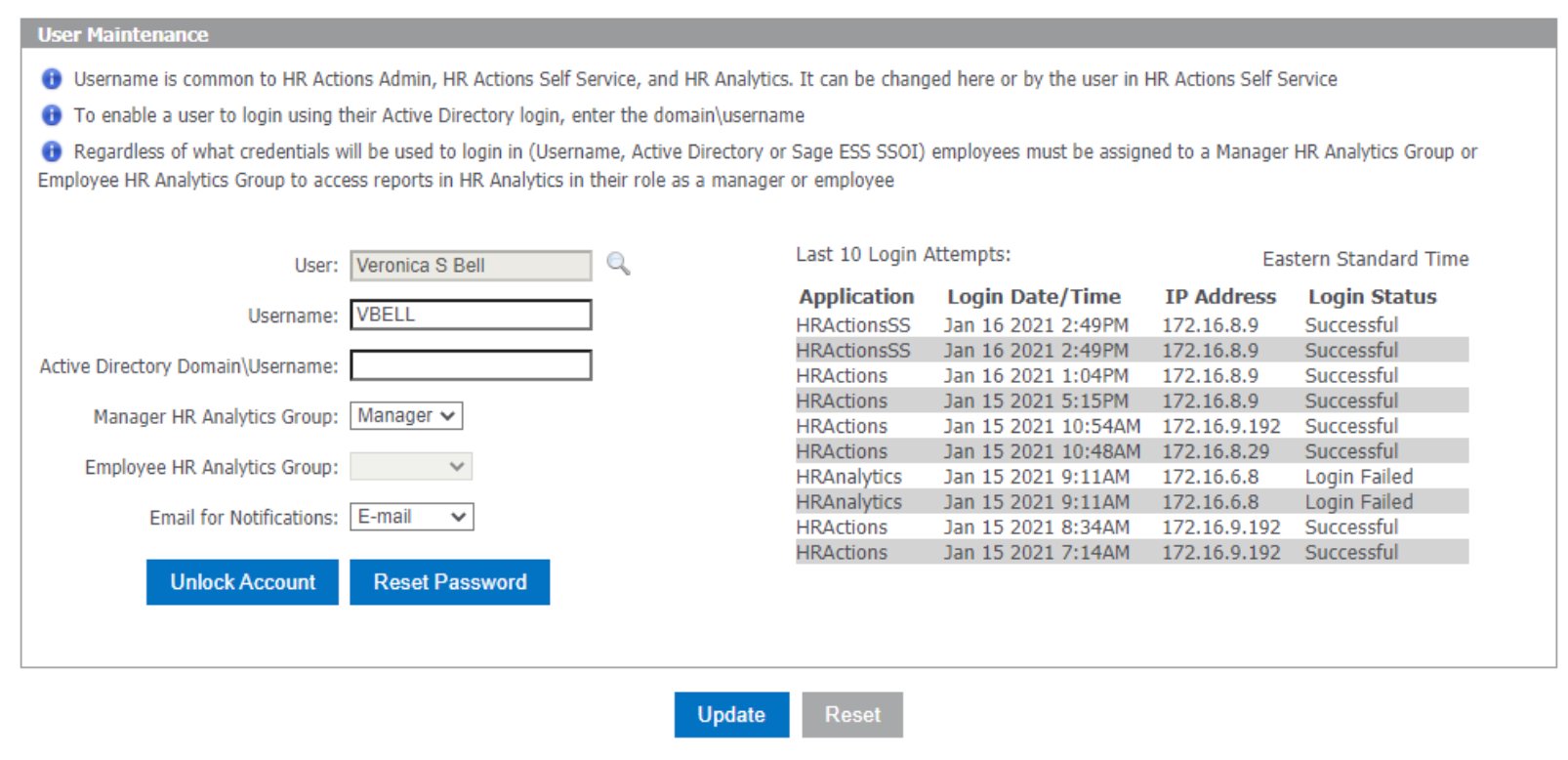 Sage HRMS User Maintenance