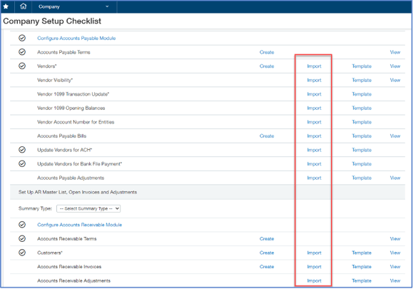Sage Intacct CSV data import API