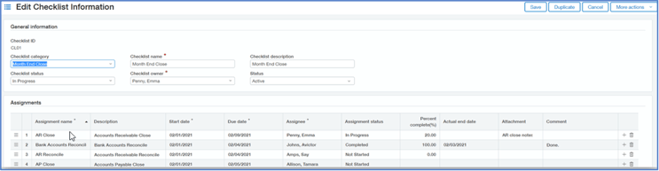 Sage Intacct Checklists