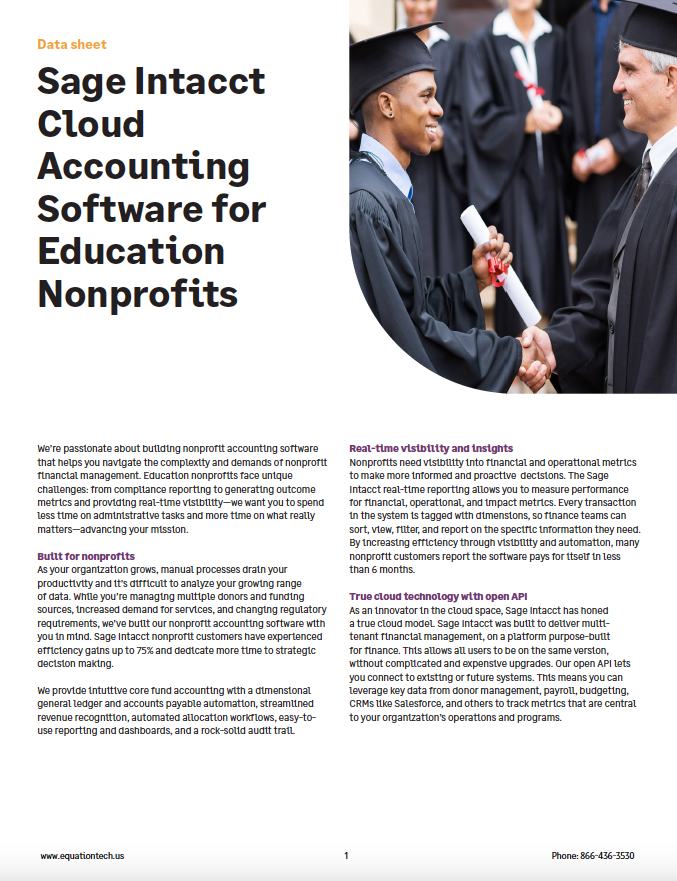 Sage Intacct Cloud Accounting Software for Education Nonprofits Title Page