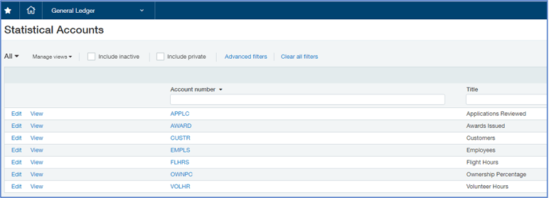 Sage Intacct Statistcal Accounts