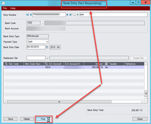 Bank Entry (Not Responding) Sage 300