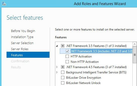Roles and features wizard