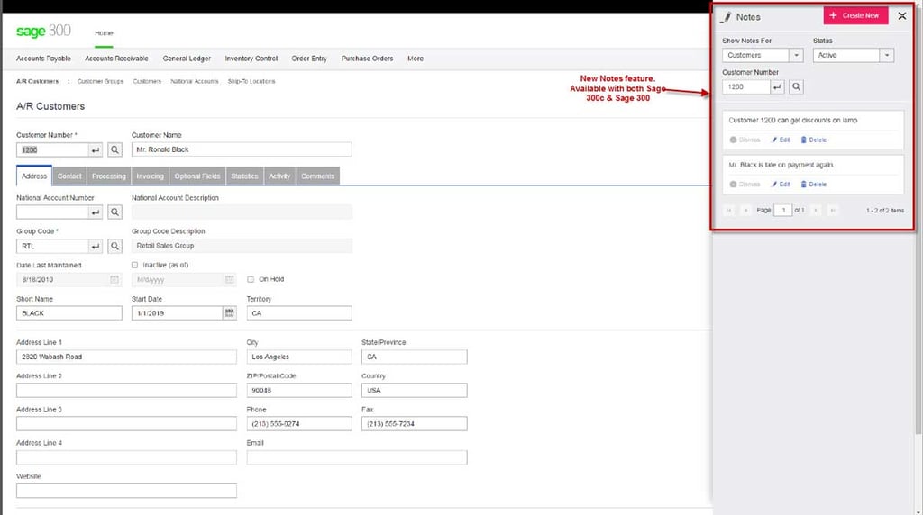 Sage 300 2017 - New Notes Functionailty