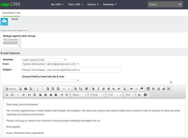 Marketing Consent in Sage CRM