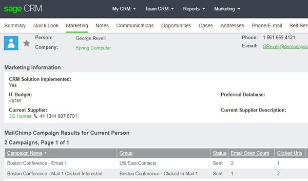Sage CRM new features - MailChimp