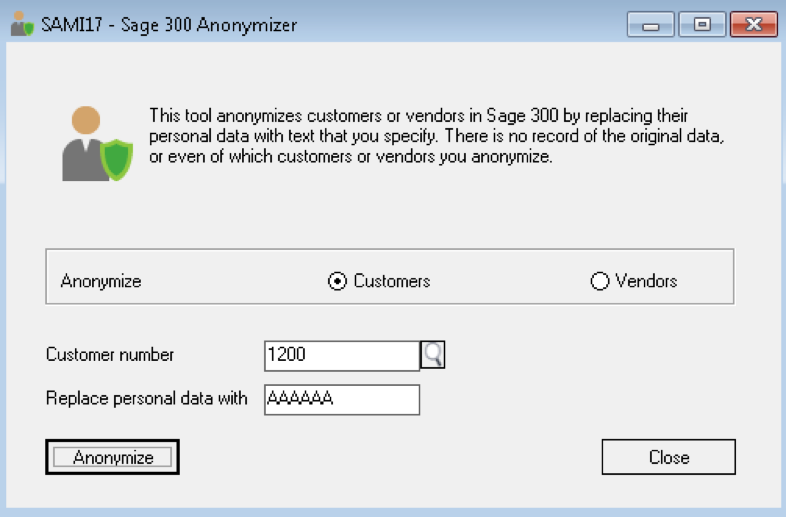 GDPR Sage 300 Anonymizer