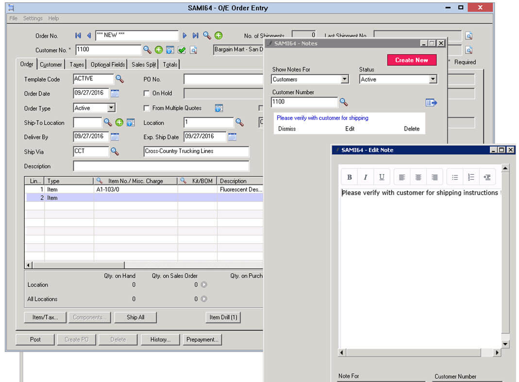 Sage 300 2017 - New Note Feature